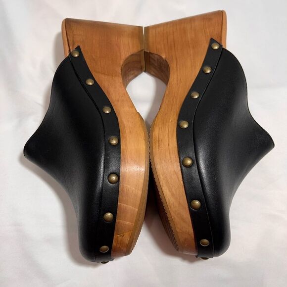 Five Worlds Black Leather Studded Clogs Size 10 - Picture 3 of 10